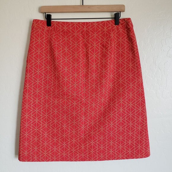 Boden Geo Floral Print A-Line Knee Length Skirt Red Sz Women's 14L Lined Modest - Picture 7 of 11